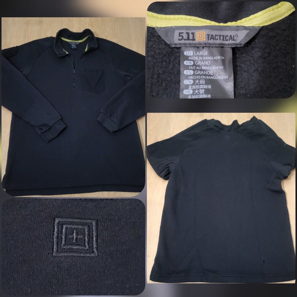 5.11 Tactical Sweater Mens Large Black Zip Pullover Elbow Patches Logos